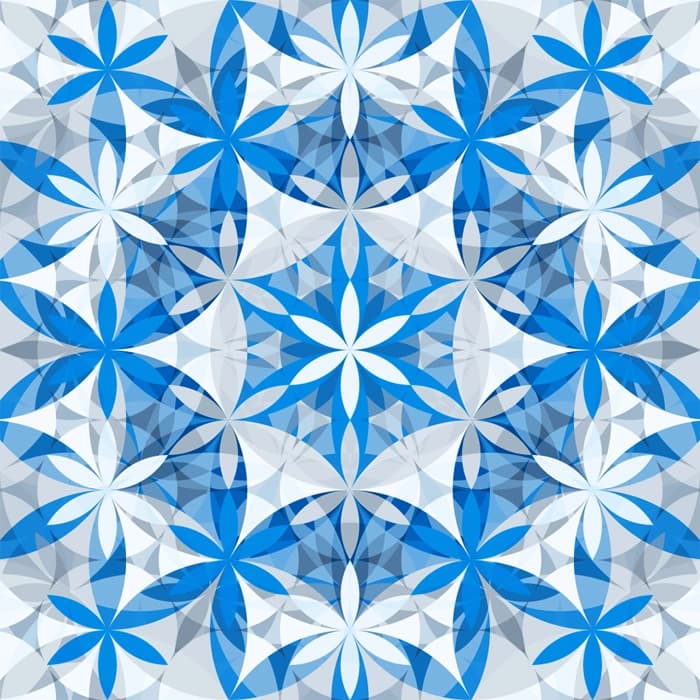 Geometrische Komposition mit dem „Blume des Lebens“-Symbol in Weiß und Hellblau – fördert geistige Klarheit, innere Ruhe und spirituelle Balance.