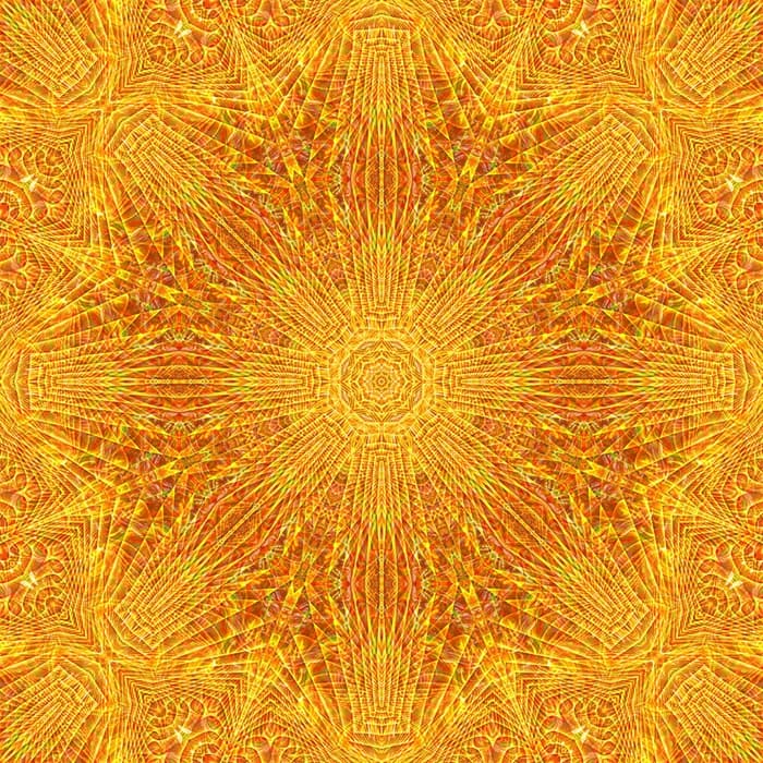 Digitale Mandala in warmen Bernsteintönen – fördert Optimismus, Schutz und eine ruhige, meditative Stimmung.